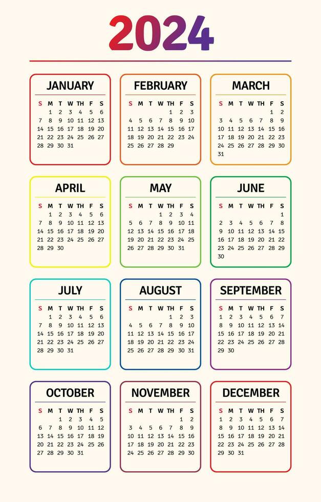 coloré minimaliste 2024 calendrier vecteur