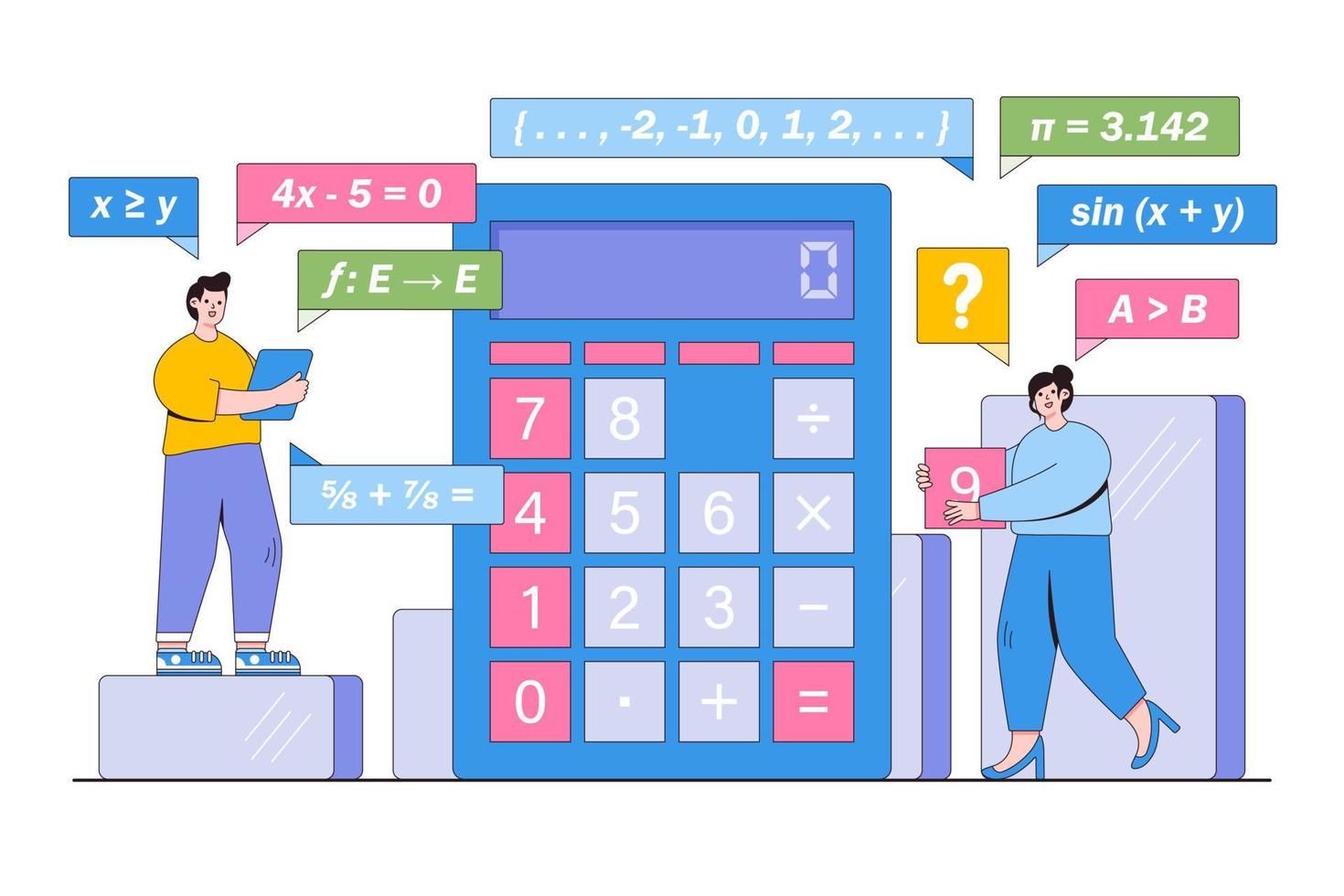 math science concept avec personnages. gens gagner éducation. contour conception style minimal vecteur illustration pour atterrissage page, la toile bannière, infographies, héros images