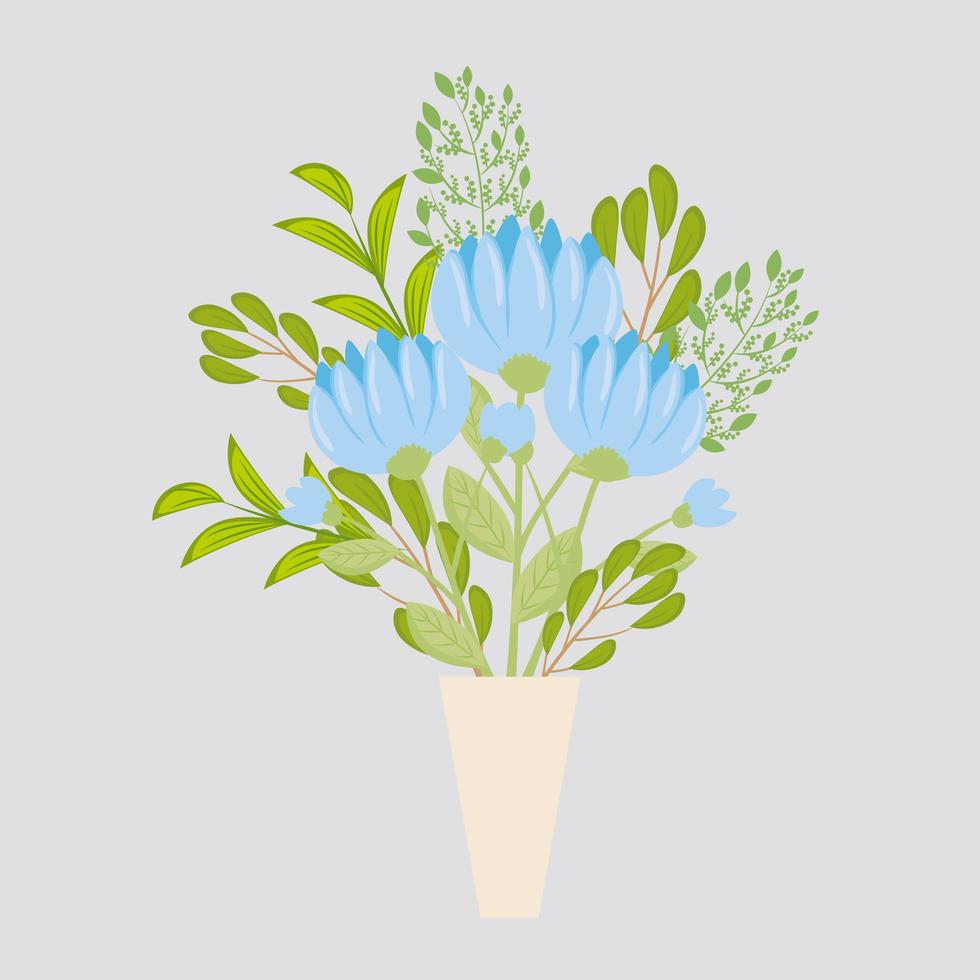 fleurs bleues avec des branches et des feuilles pour la décoration de la nature vecteur