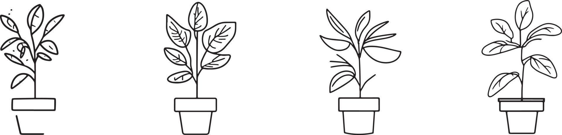 minimaliste collection de dessiné à la main plante d'intérieur des pots dans plat conception vecteur