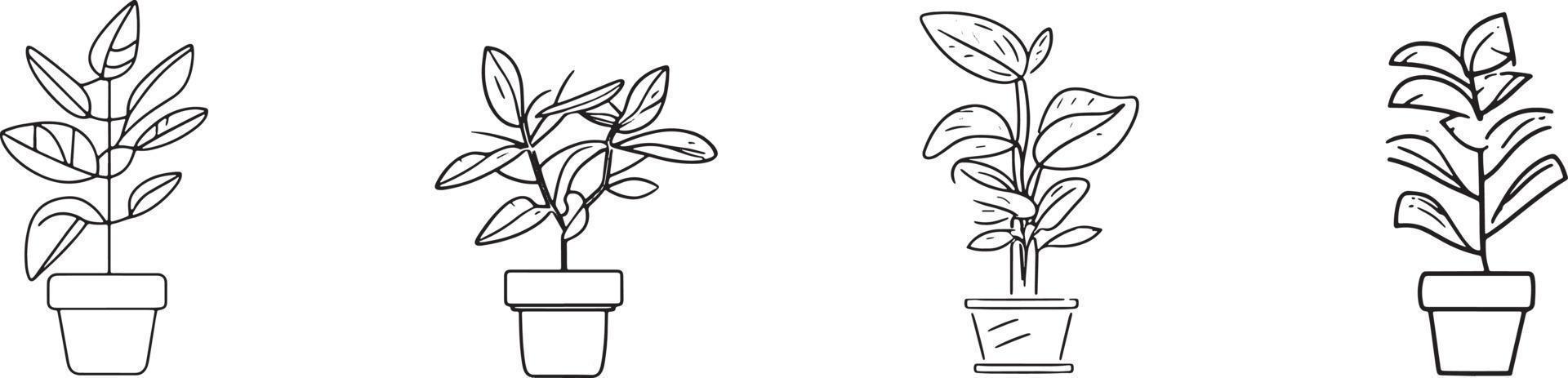 minimaliste collection de dessiné à la main plante d'intérieur des pots dans plat conception vecteur
