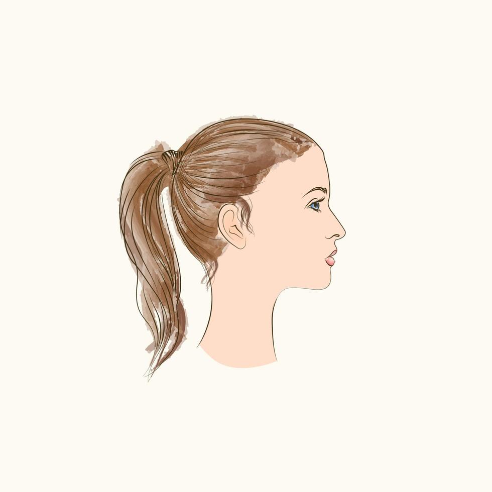 silhouette de profil de visage de femme. icône dessinée de coiffure de femmes. portrait de dame dans un style rétro. vecteur