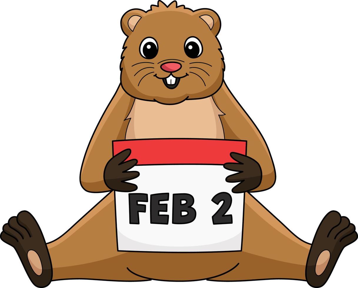 marmotte en portant calendrier dessin animé clipart vecteur