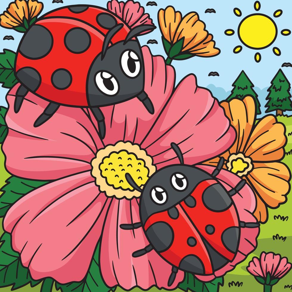 printemps coccinelles sur fleur coloré illustration vecteur