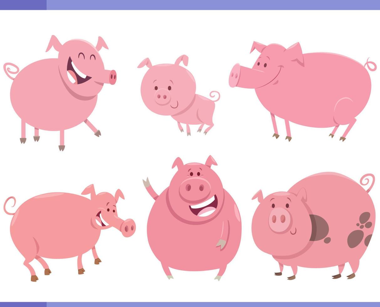 dessin animé marrant les cochons ferme animal personnages ensemble vecteur
