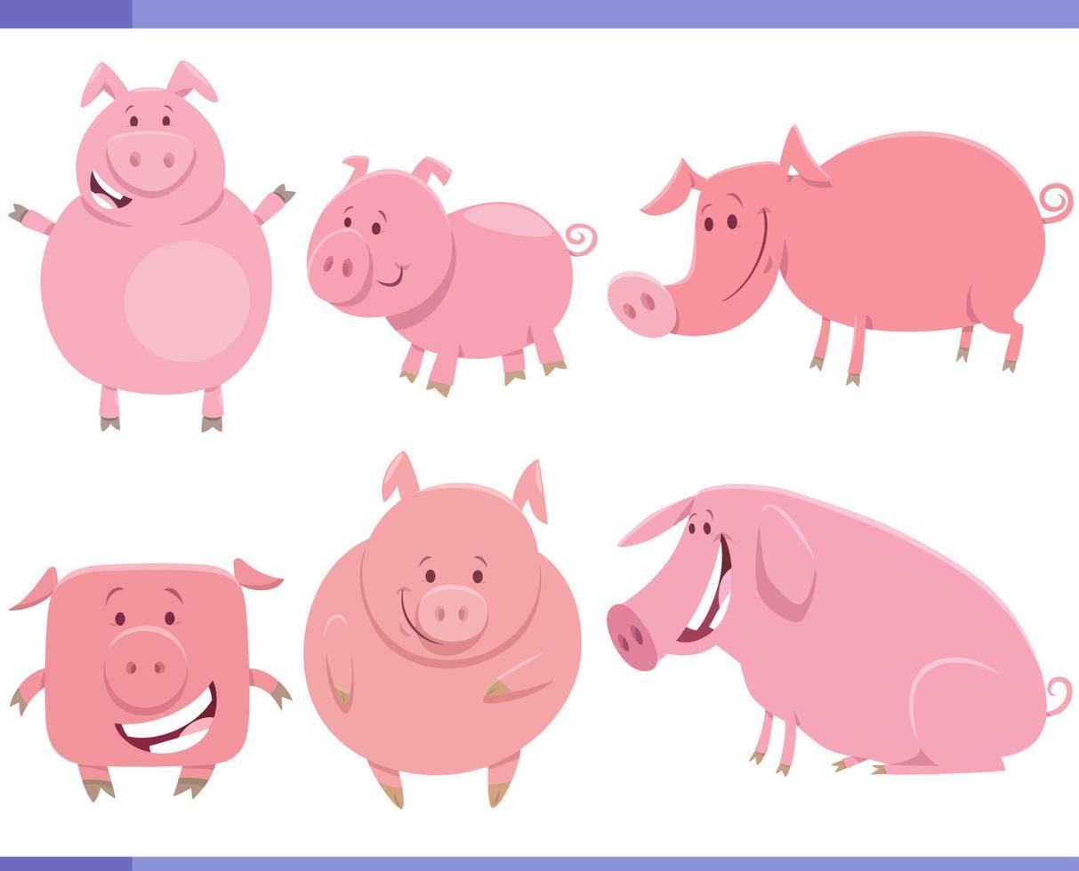 dessin animé content les cochons ferme animal personnages ensemble vecteur