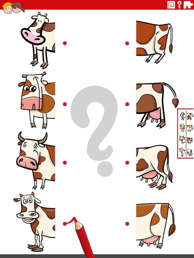 match des moitiés d'images avec un jeu éducatif de vaches vecteur