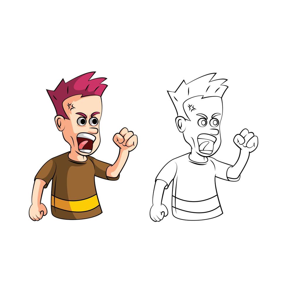 coloration livre en colère garçon dessin animé personnage vecteur