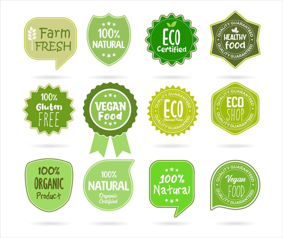 collection de écologie ferme bio nourriture vecteur vert prime badges