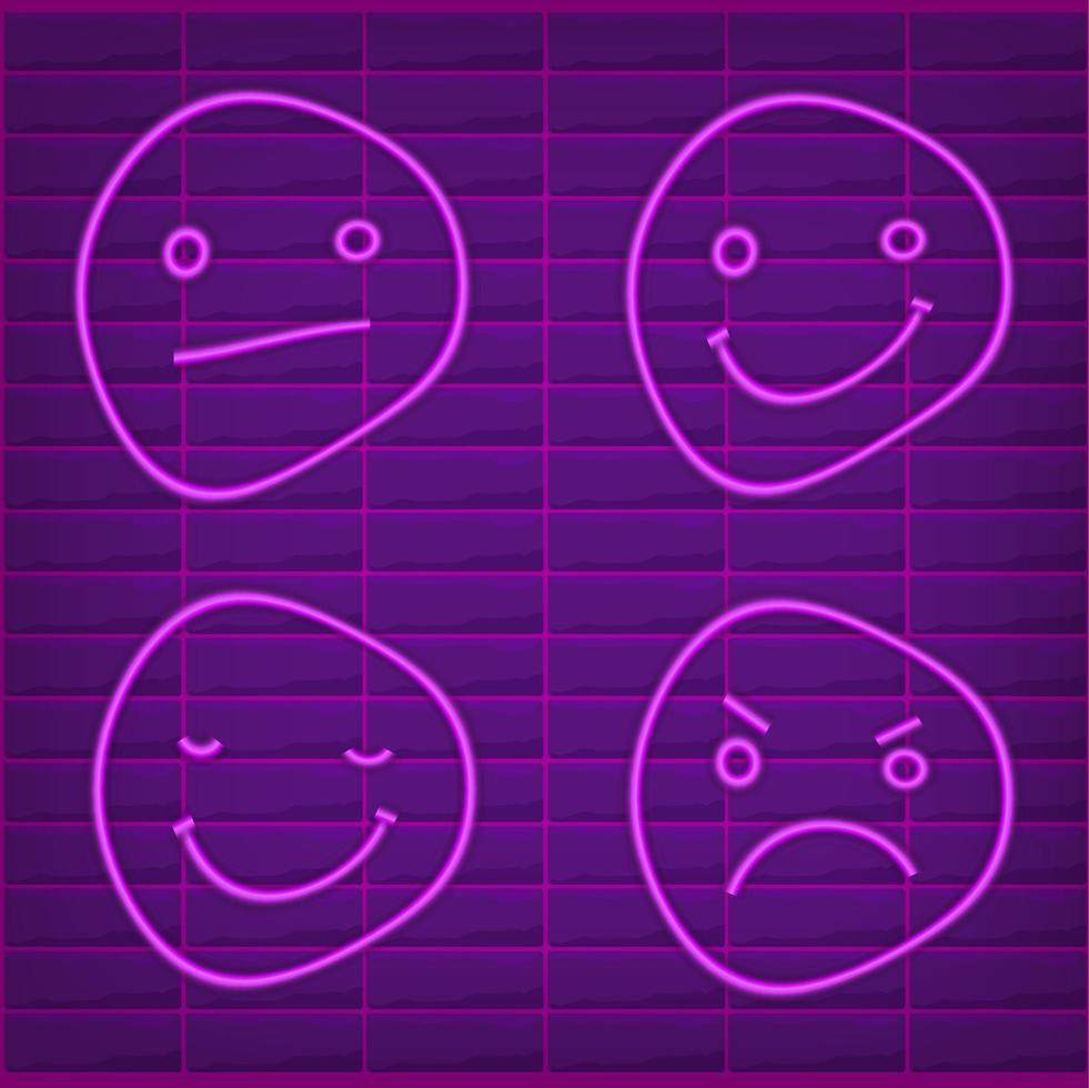 néon illustration de violet émoji. vecteur icône de dessin animé épris emoji avec cœur yeux et sourire dans contour néon style, violet et violet couleurs. embrasé émoticône avec contre-jour