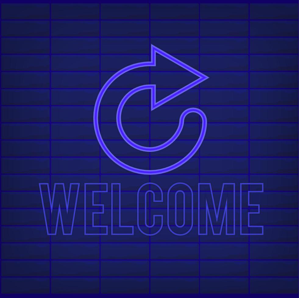 néon affiche Bienvenue sur bleu mur Contexte. vecteur illustration