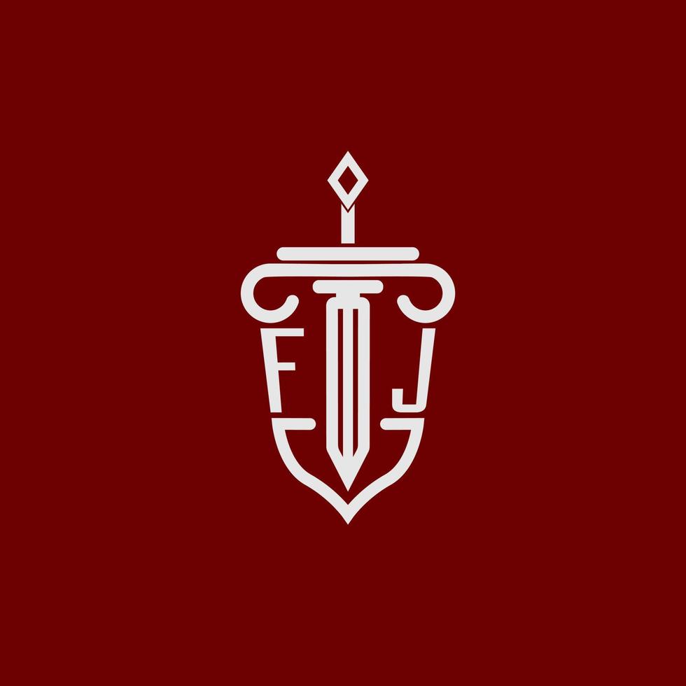 fj initiale logo monogramme conception pour légal avocat vecteur image avec épée et bouclier