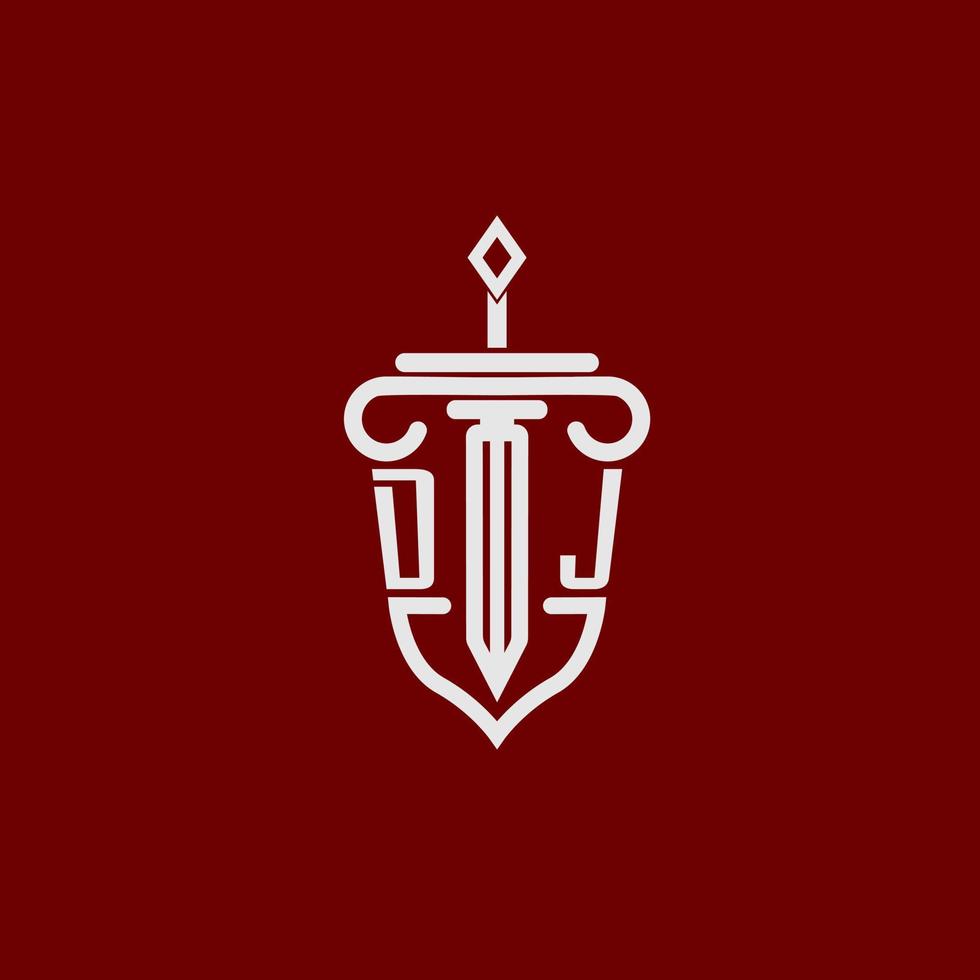 dj initiale logo monogramme conception pour légal avocat vecteur image avec épée et bouclier