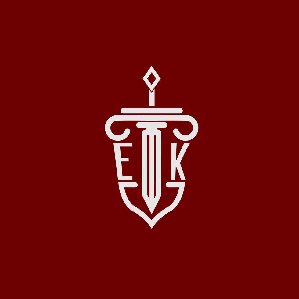 ek initiale logo monogramme conception pour légal avocat vecteur image avec épée et bouclier