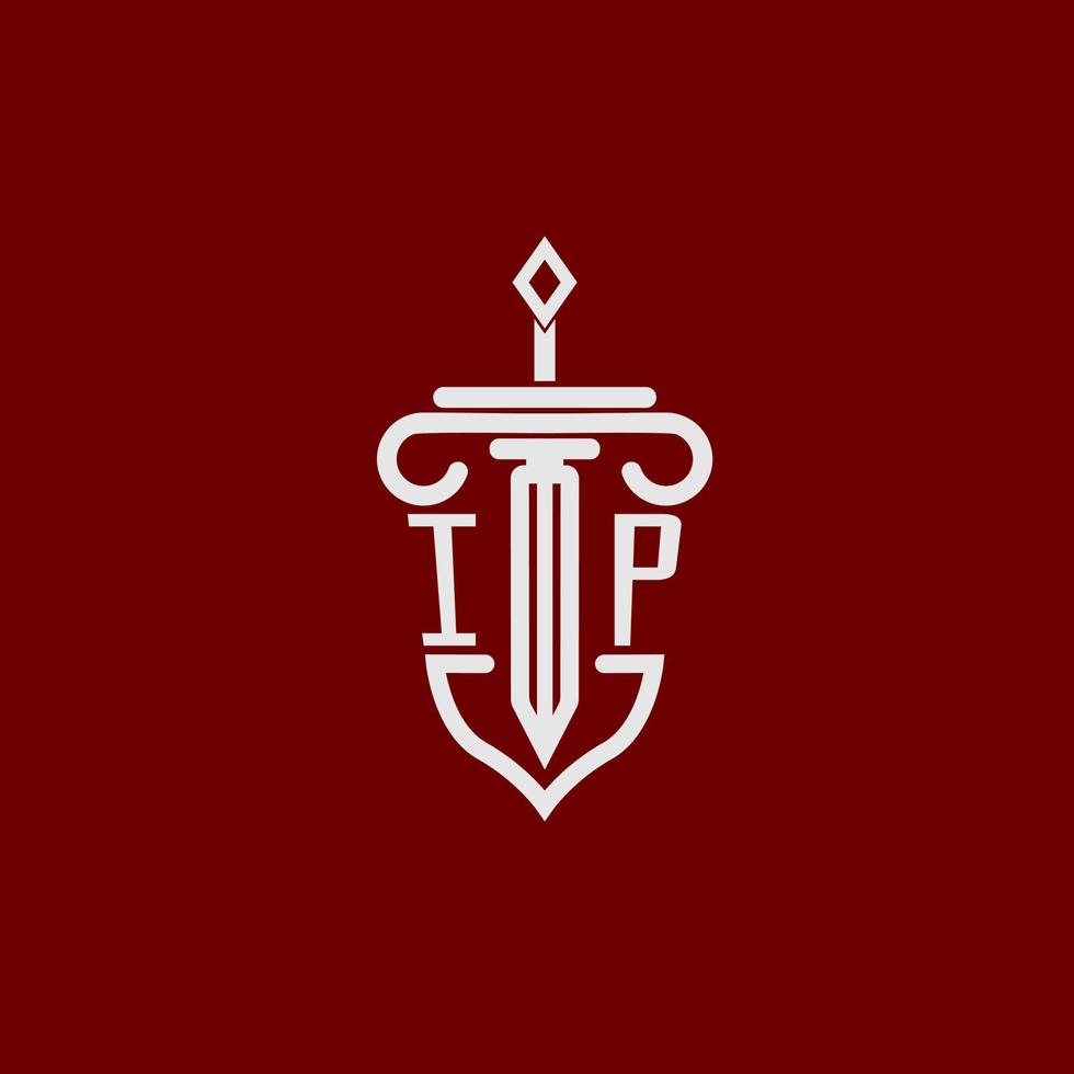ip initiale logo monogramme conception pour légal avocat vecteur image avec épée et bouclier