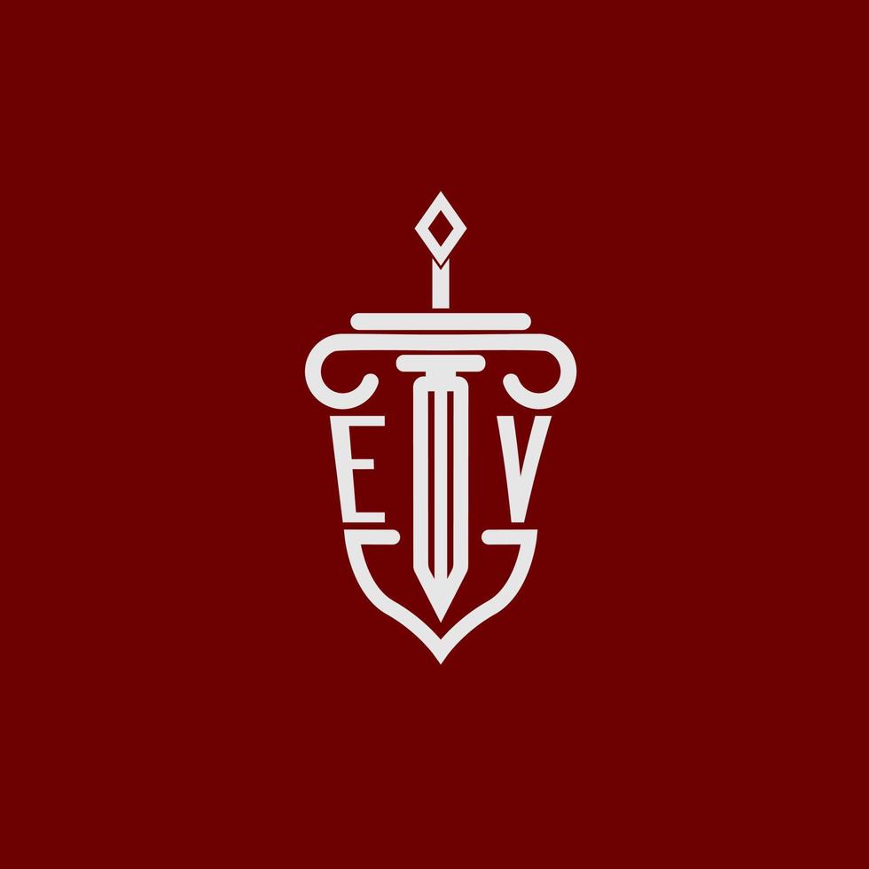 ev initiale logo monogramme conception pour légal avocat vecteur image avec épée et bouclier