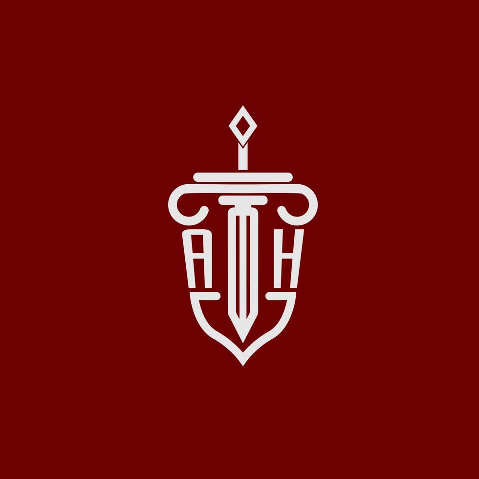 ah initiale logo monogramme conception pour légal avocat vecteur image avec épée et bouclier