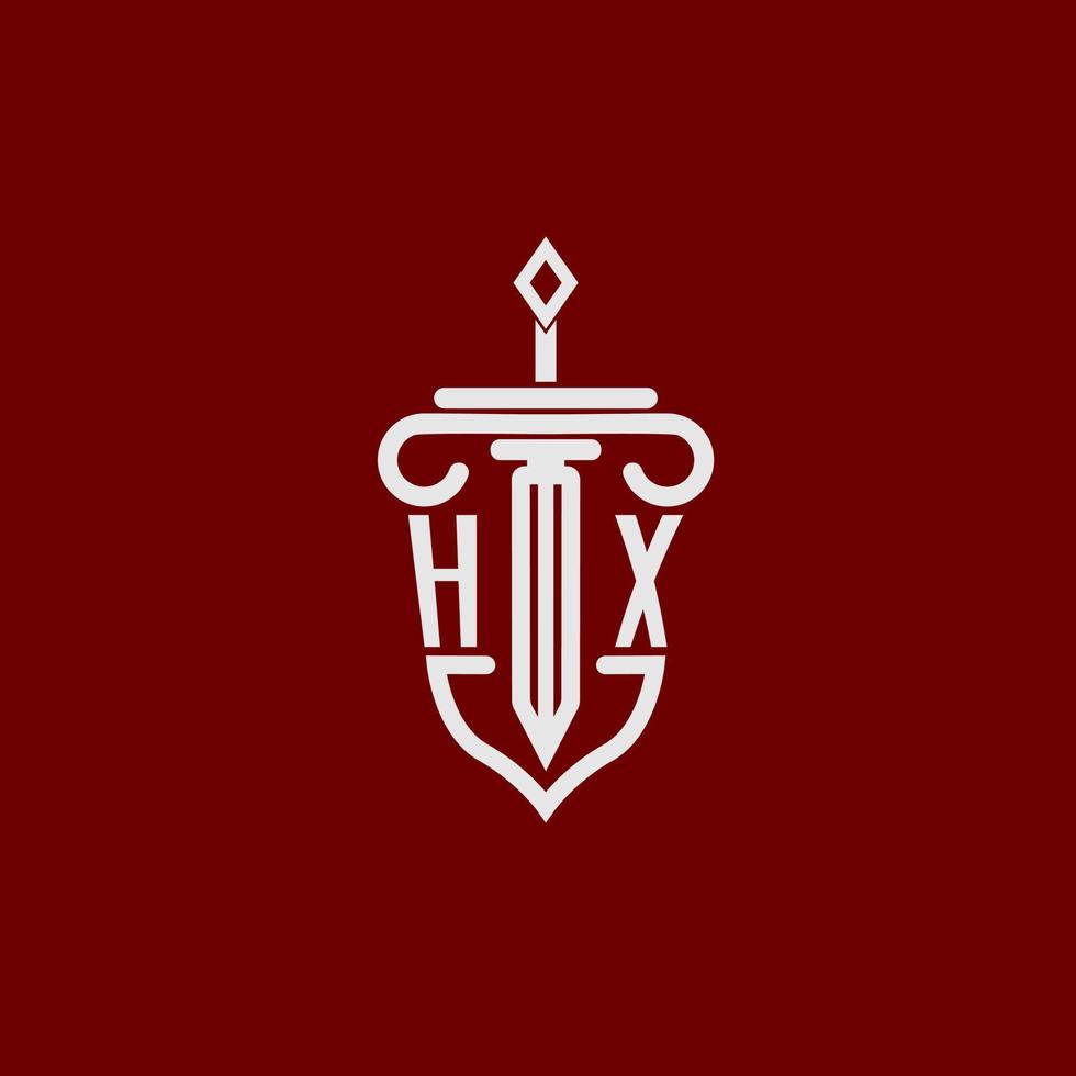 hx initiale logo monogramme conception pour légal avocat vecteur image avec épée et bouclier