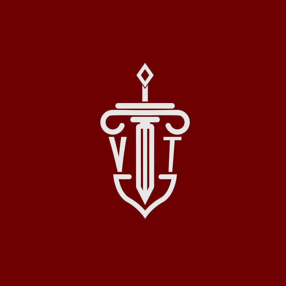 Vermont initiale logo monogramme conception pour légal avocat vecteur image avec épée et bouclier