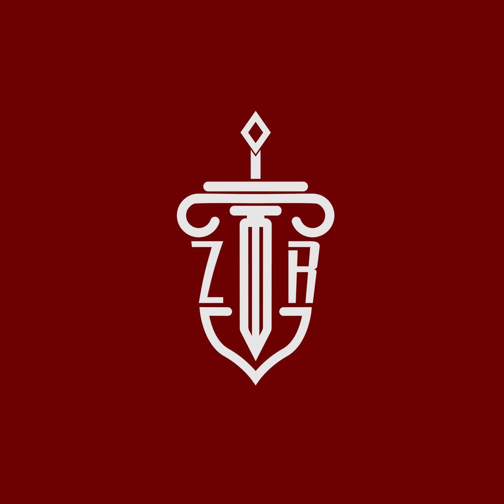 zr initiale logo monogramme conception pour légal avocat vecteur image avec épée et bouclier