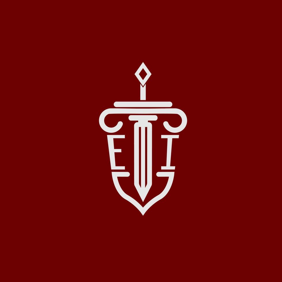 ei initiale logo monogramme conception pour légal avocat vecteur image avec épée et bouclier