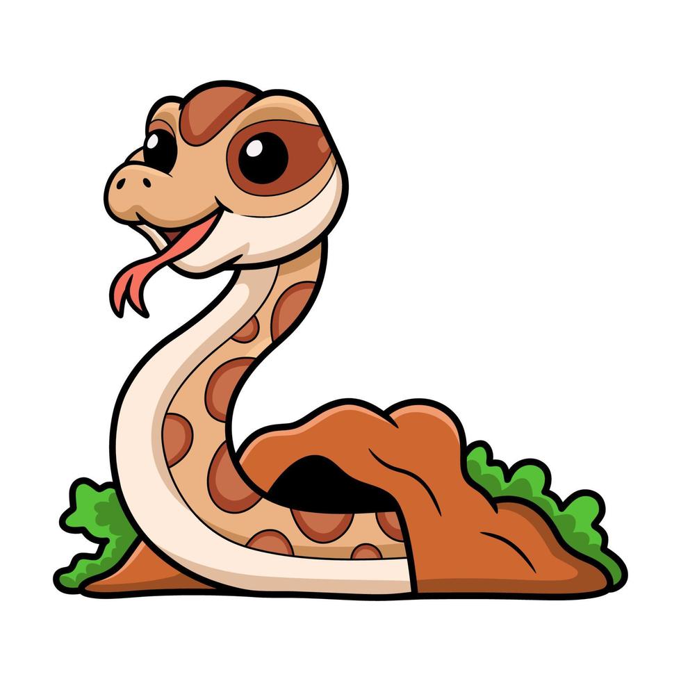 mignonne daboia Russelii serpent dessin animé en dehors de trou vecteur