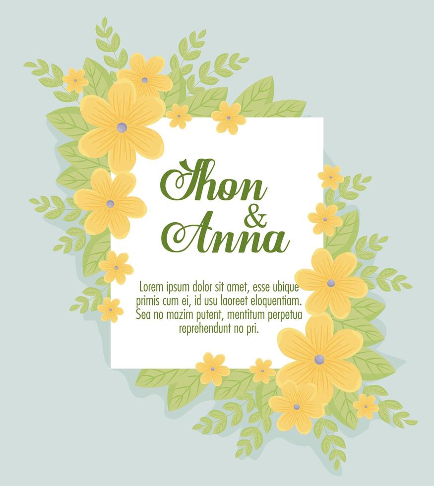 carte de voeux florale avec des fleurs pour invitation de mariage vecteur