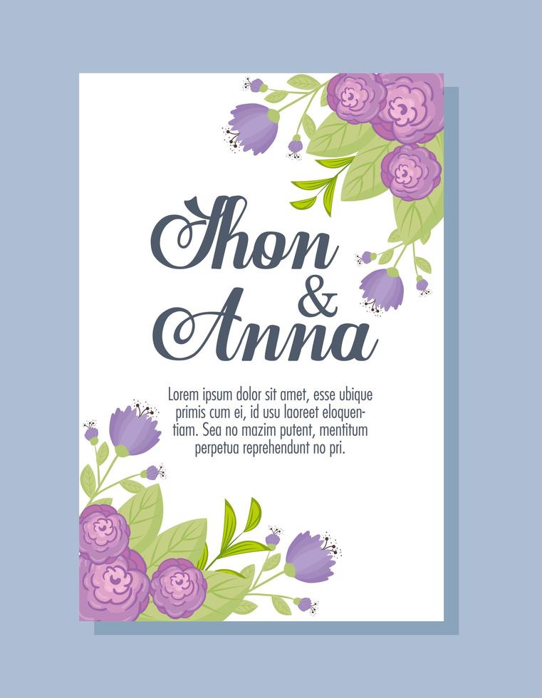 carte de voeux florale avec des fleurs pour invitation de mariage vecteur