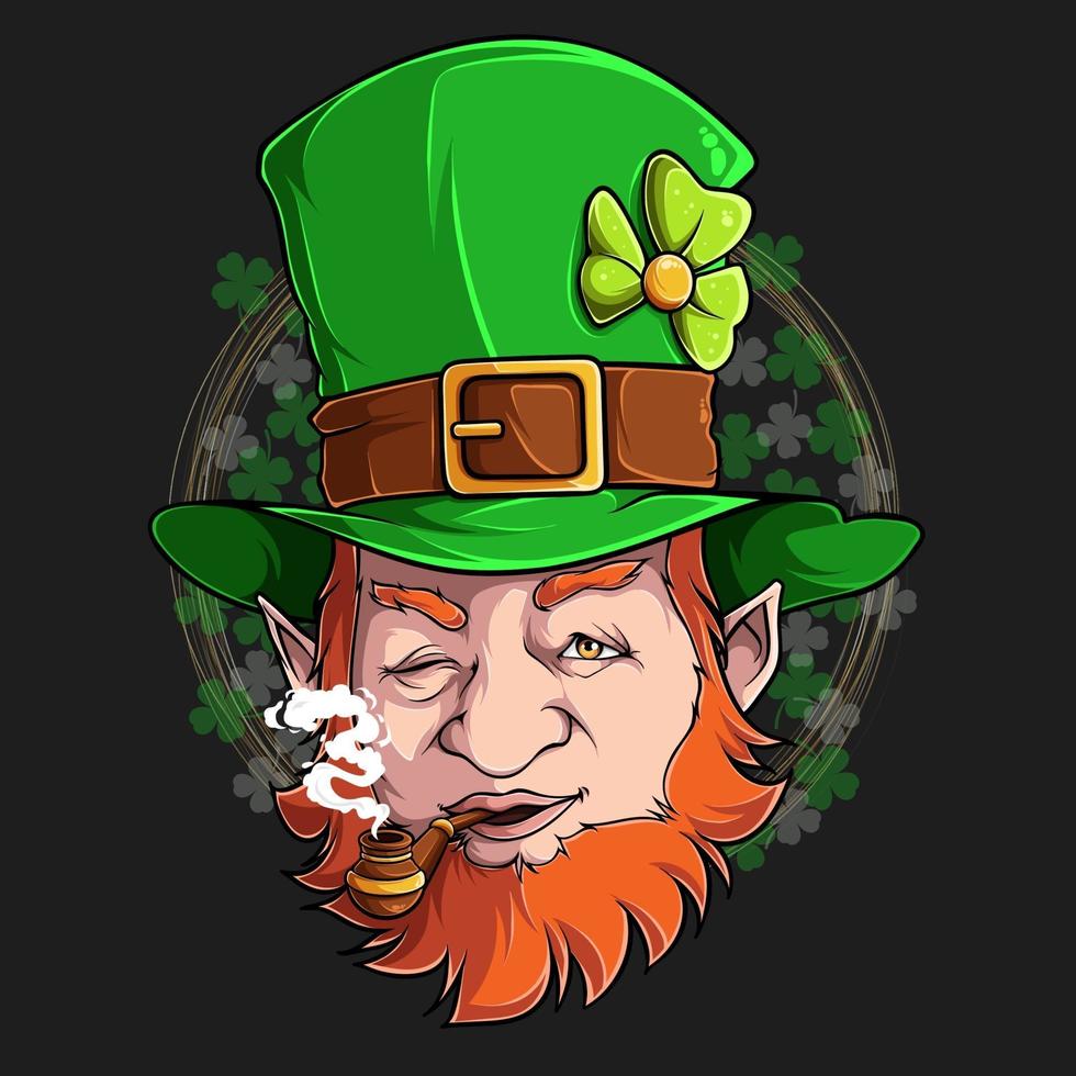 illustration de pipe de tabagisme de visage de lutin de st patrick en haute qualité et ombres, pour des conceptions de jour de st patrick vecteur