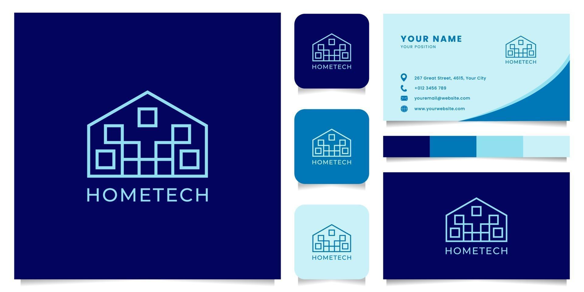 logo de technologie domestique avec modèle de carte de visite vecteur