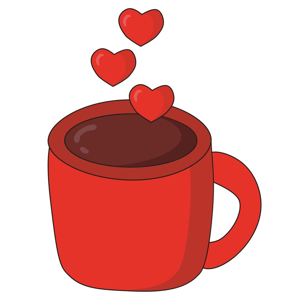 rouge tasse avec boisson et cœurs. la Saint-Valentin journée agresser icône autocollant vecteur conception.