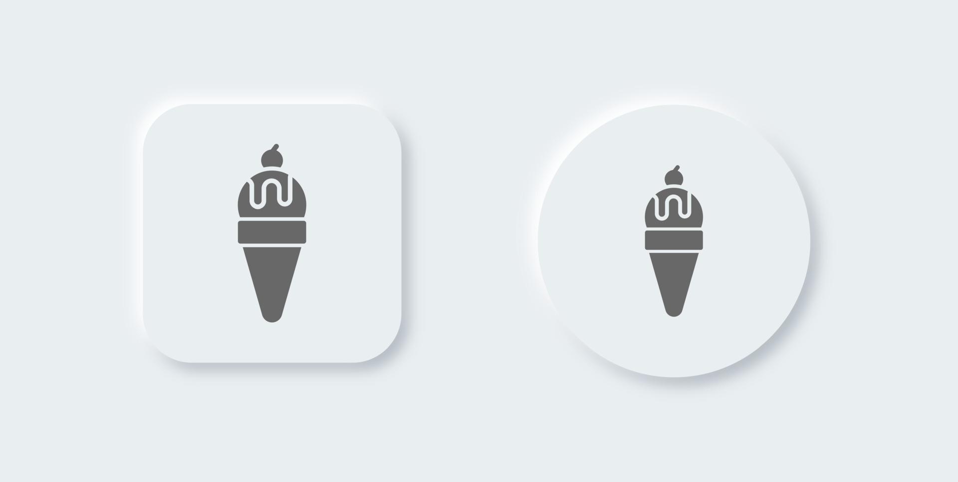 la glace crème solide icône dans néomorphe conception style. cône panneaux vecteur illustration.