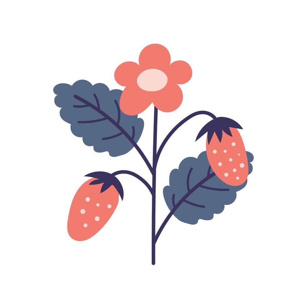 fraise branche avec fleur et feuille vecteur