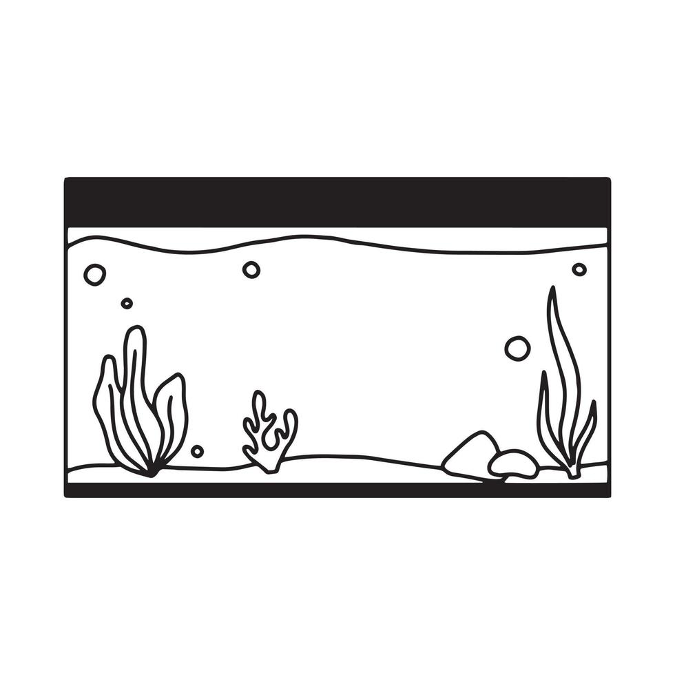 rectangulaire aquarium. aquarium avec algues dans griffonnage style. vecteur illustration. vide isolé aquarium dans linéaire style.