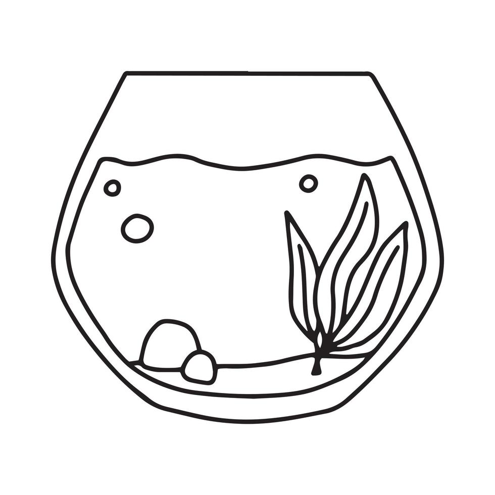 bocal à poissons. aquarium avec algues dans une linéaire style. vecteur illustration. vide isolé aquarium dans griffonnage style.