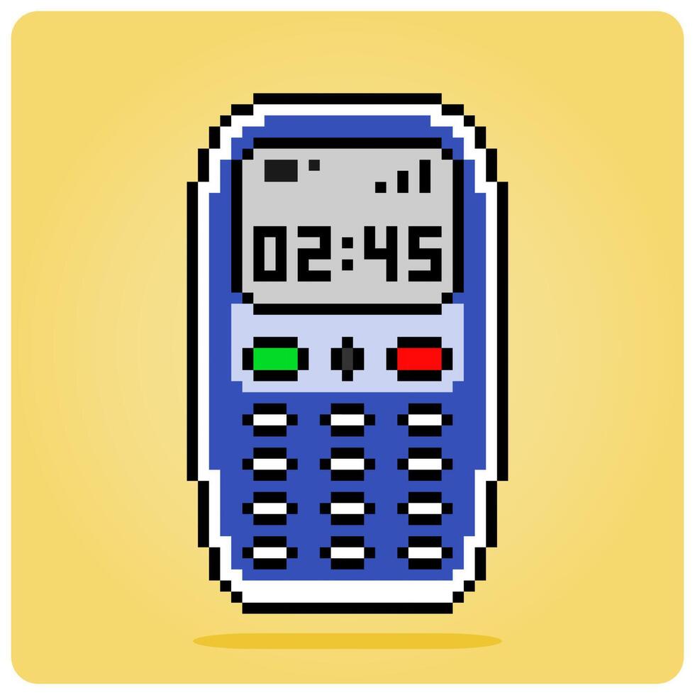 8 bit pixel téléphone portable. icône pixels pour Jeu les atouts et la toile Icônes dans vecteur illustrations.