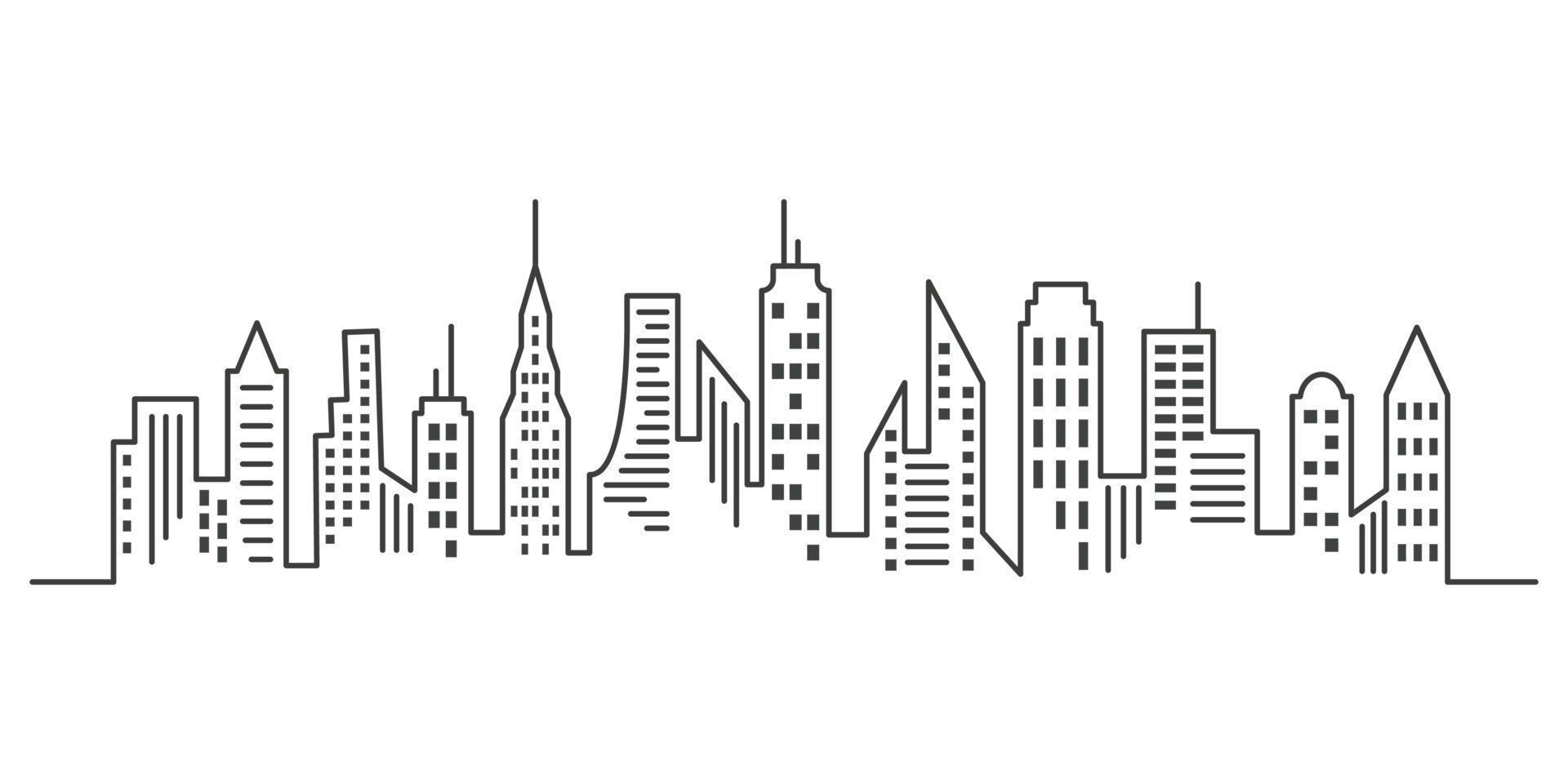 paysage panoramique de contour de la ville. dessin continu de bâtiments à une ligne. silhouette de gratte-ciel. illustration vectorielle minimaliste. eps 10 vecteur