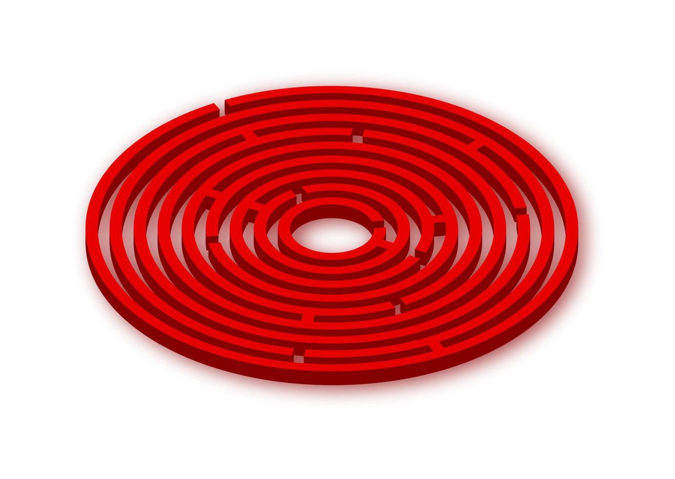 3d rouge Labyrinthe cercle avec ombre vecteur modèle. circulaire isométrique labyrinthe conception.