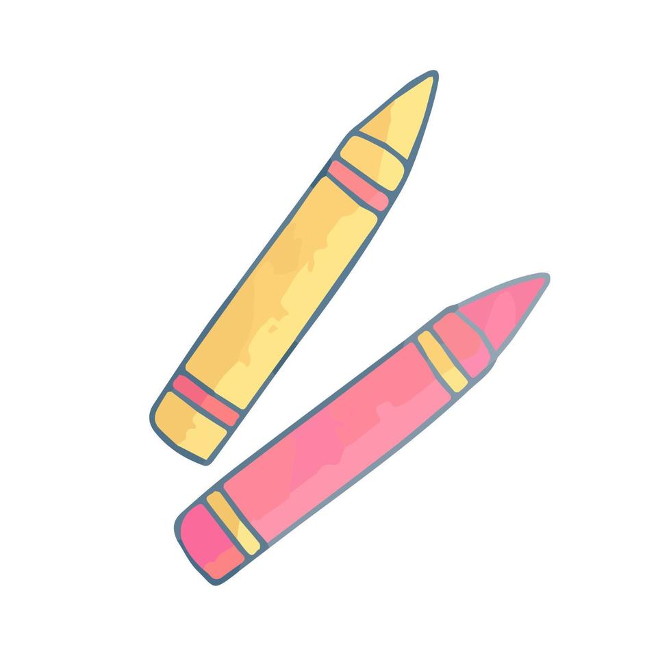main tiré isolé rose et Jaune crayons de couleur vecteur