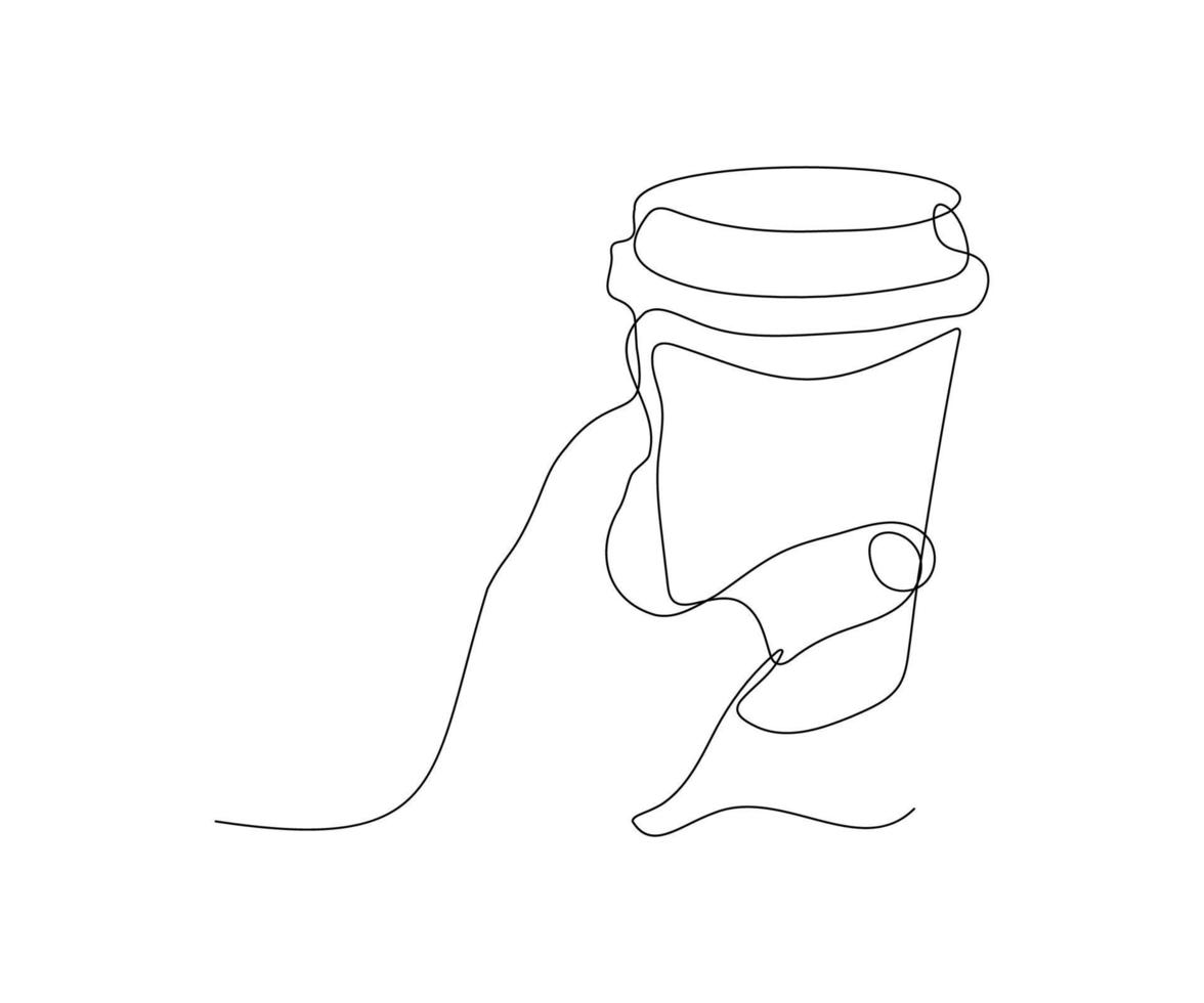 abstrait main avec une tasse de café , dessiné à la main, continu mono doubler, un ligne art, contour dessin vecteur