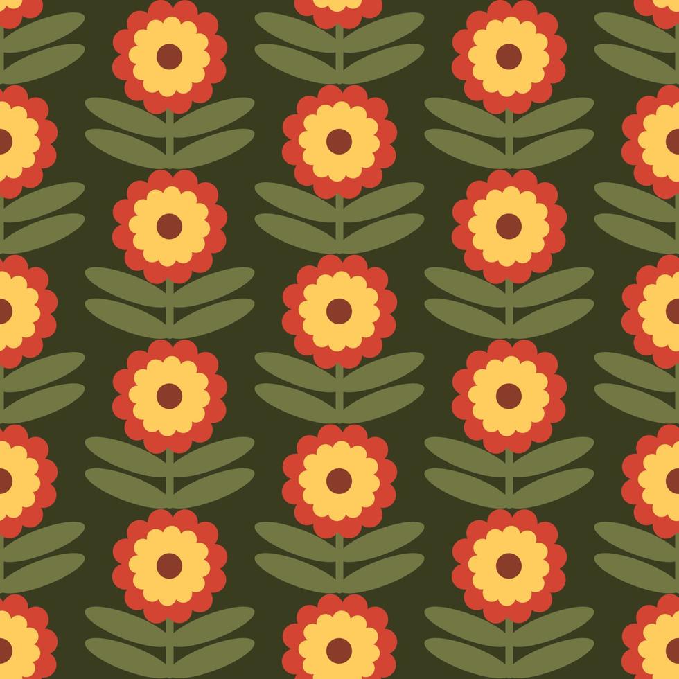 motif floral rétro. Design funky des années 70 avec des fleurs géométriques. texture vectorielle continue scandi du milieu du siècle groovy pour la conception de tissus, l'impression textile, l'emballage, la couverture vecteur