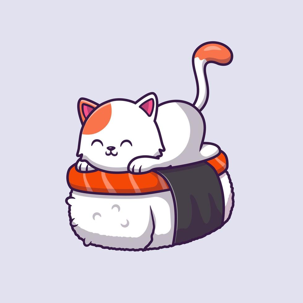 mignonne chat Sushi Saumon dessin animé vecteur icône illustration. animal nourriture icône concept isolé prime vecteur. plat dessin animé style