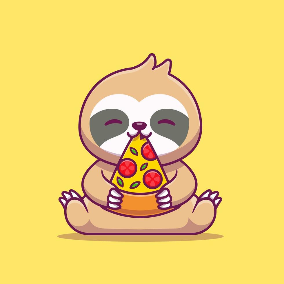 mignonne la paresse en mangeant Pizza dessin animé vecteur icône illustration. animal nourriture icône concept isolé prime vecteur. plat dessin animé style