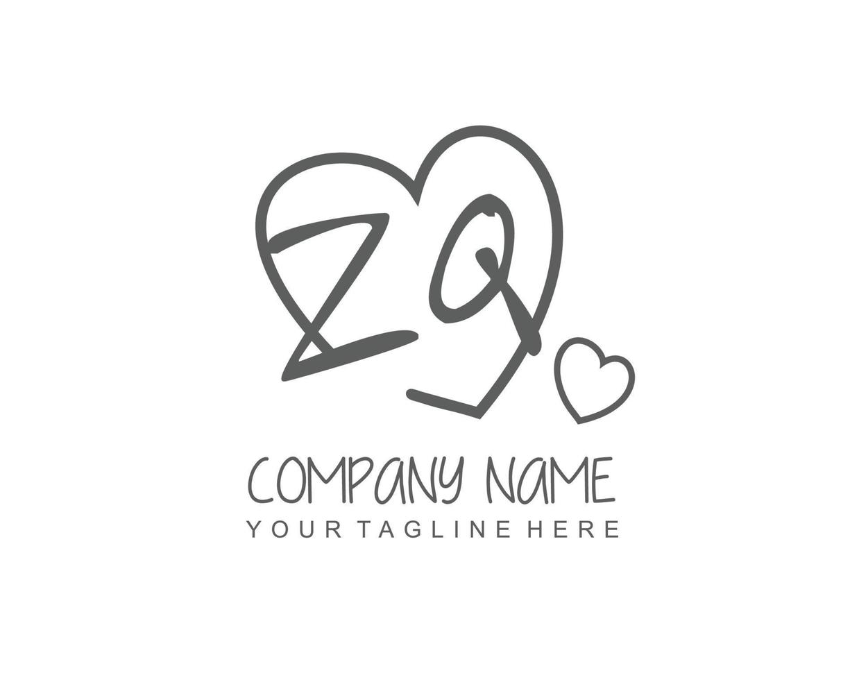 initiale zq avec cœur l'amour logo modèle vecteur