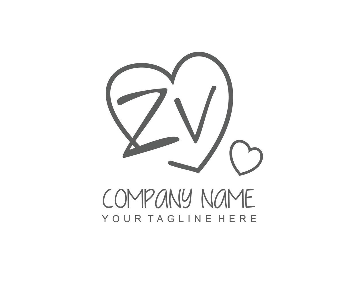 initiale zv avec cœur l'amour logo modèle vecteur
