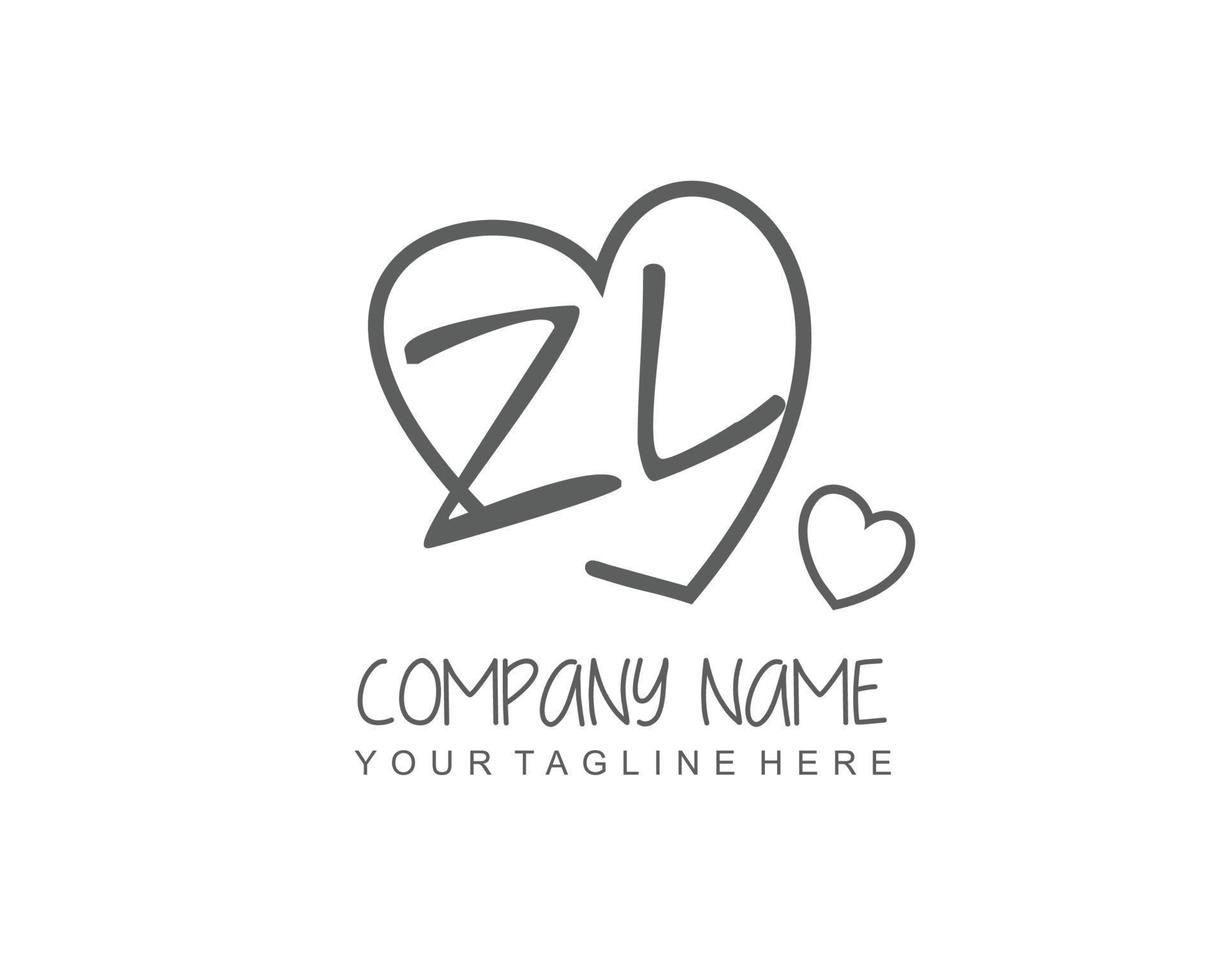 initiale zl avec cœur l'amour logo modèle vecteur