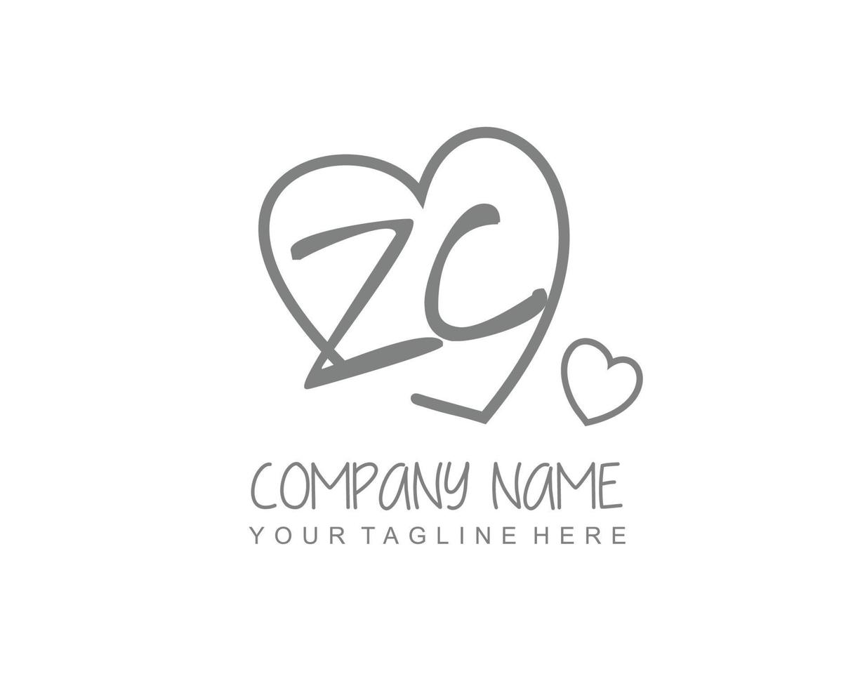initiale zc avec cœur l'amour logo modèle vecteur