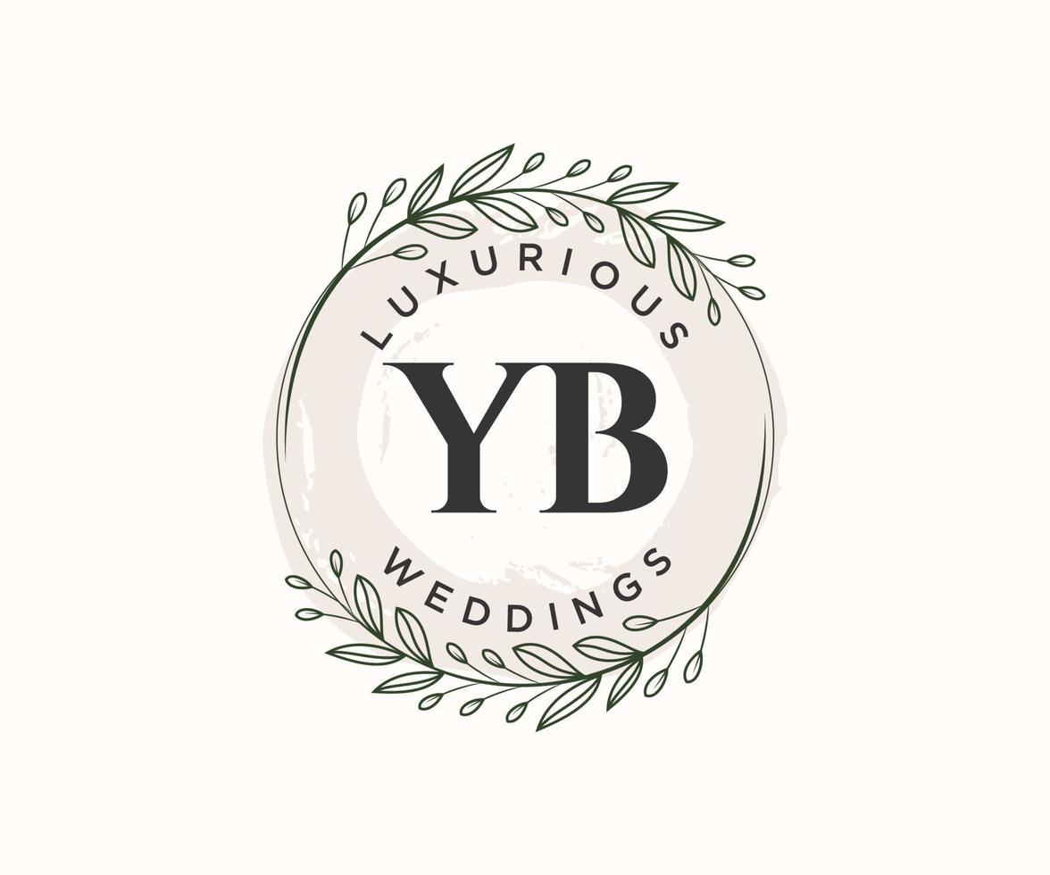 modèle de logos de monogramme de mariage lettre initiales yb, modèles minimalistes et floraux modernes dessinés à la main pour cartes d'invitation, réservez la date, identité élégante. vecteur