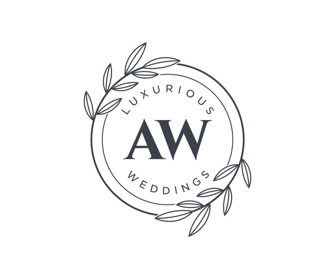 aw initiales lettre modèle de logos de monogramme de mariage, modèles minimalistes et floraux modernes dessinés à la main pour cartes d'invitation, réservez la date, identité élégante. vecteur