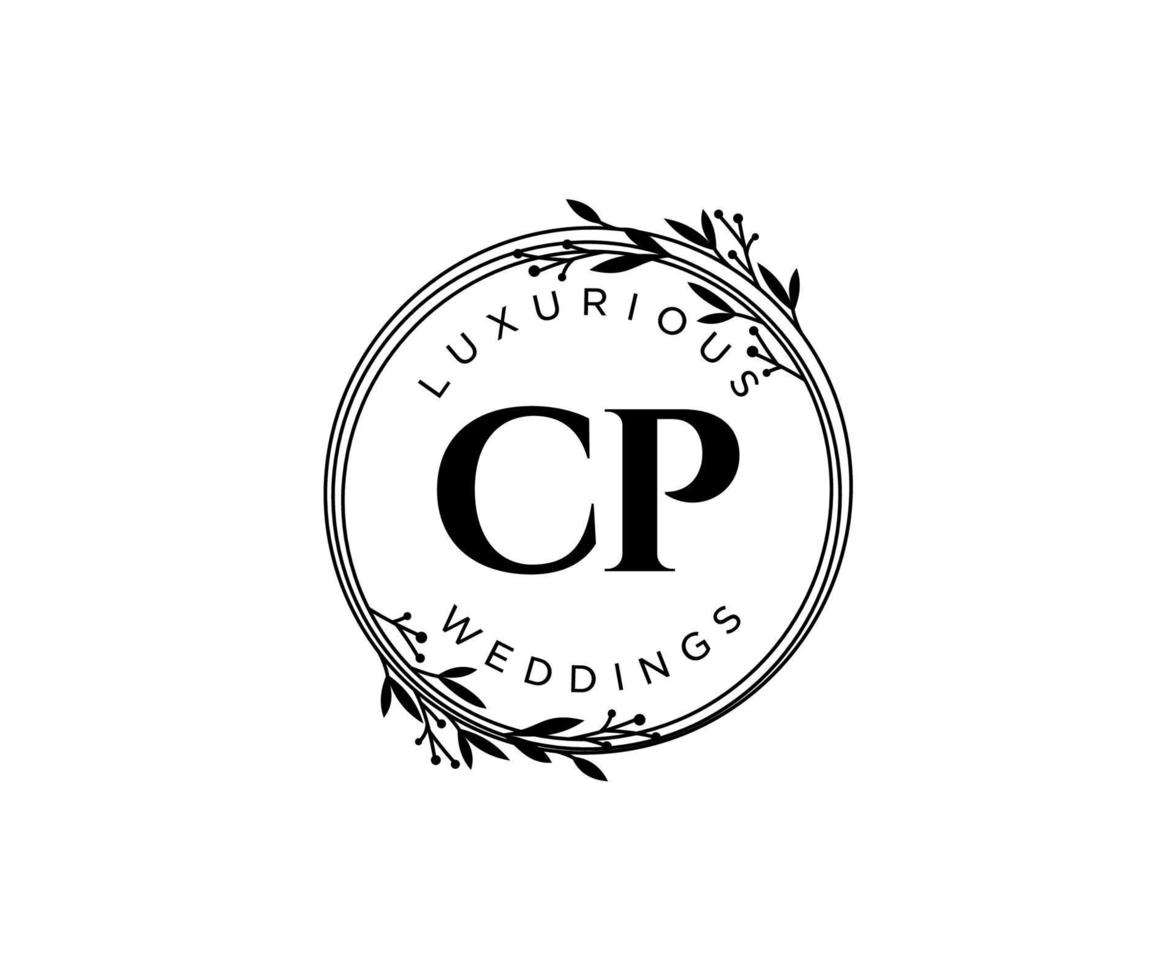 cp initiales lettre mariage monogramme logos modèle, modèles minimalistes et floraux modernes dessinés à la main pour cartes d'invitation, réservez la date, identité élégante. vecteur